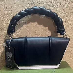 Vince Camuto ‘WINIE’ Black Braided-Handle LEATHER Shoulder Bag- NWT